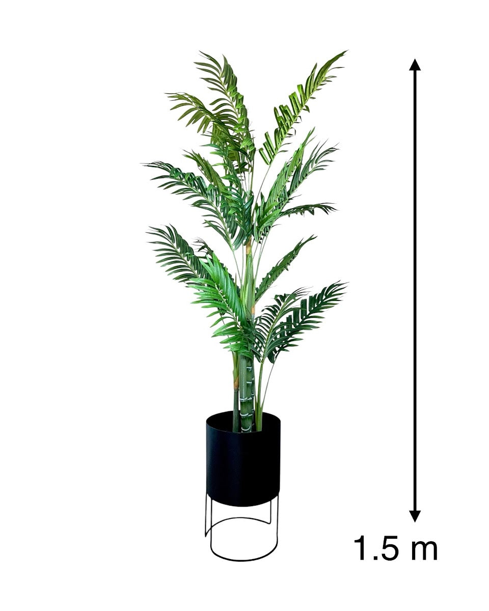 4ft areca palm tree and black metal round planter